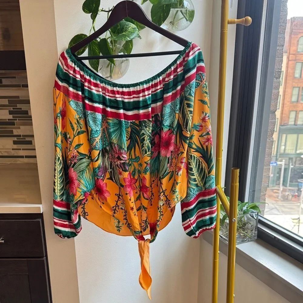 Umgee Vibrant Floral Off-Shoulder Blouse